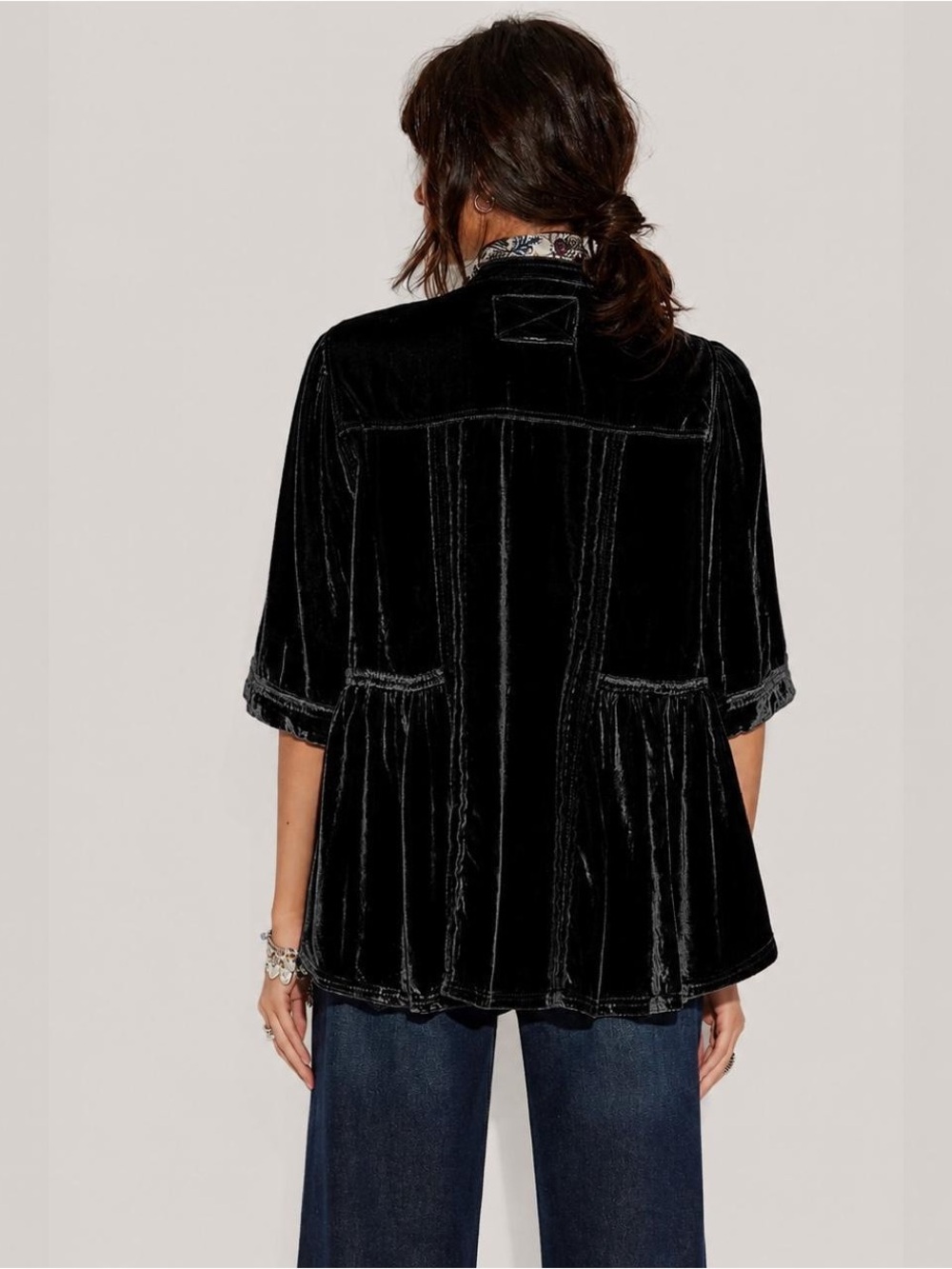 NWT FREE PEOPLE WE THE FREE Velvet Willow Button Down | Black MSRP $168 Size S - Picture 2 of 7